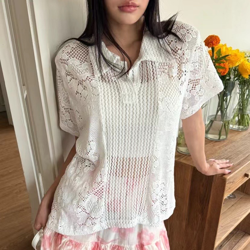 Retro  Collar Lace Shirt Women - Summer Clothing Online Shopping 리뷰 및 가격